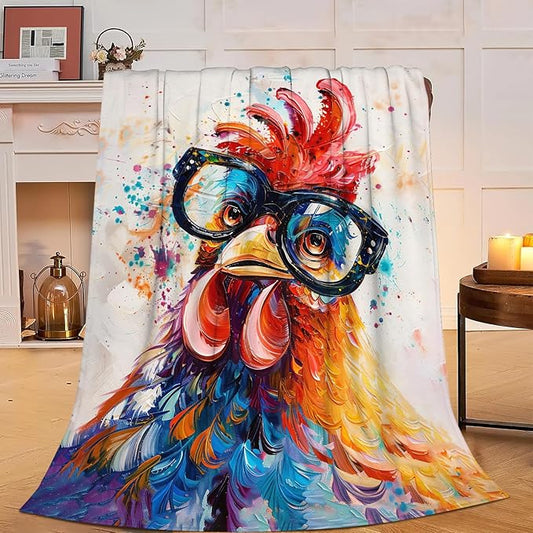 Chicken Blanket Rooster Throw Blanket Soft Warm Cozy Fuzzy Plush Roosters Throw Blanket Gifts for Girls Women Chicken Lightweight Fleece Flannel Gift Blankets for Kids Adults 50"X60"