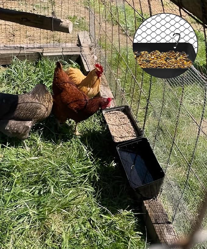 Chicken Feeder, 3 Pack, Poultry Feeders and Waterers, Hanging Goat Feeder, Livestock Fence Feeder, Feed Trough and Waterer Bucket with Clips, Black