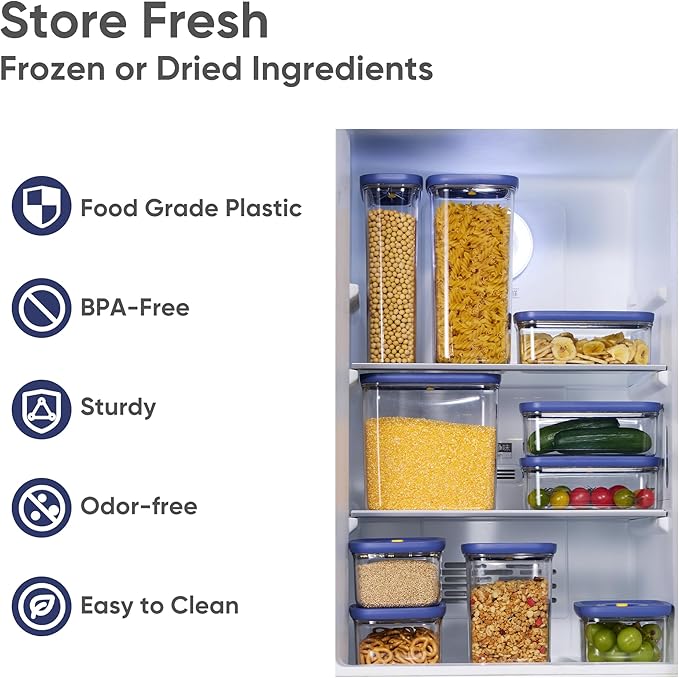 CAROTE Food Storage Containers with Lids, 21 PCS Air Tight Plastic Food Containers with Date Tracking Dial, BPA Free Durable Canisters Sets for the Kitchen/Pantry/Dry Food/Cereal/Suger, Blue