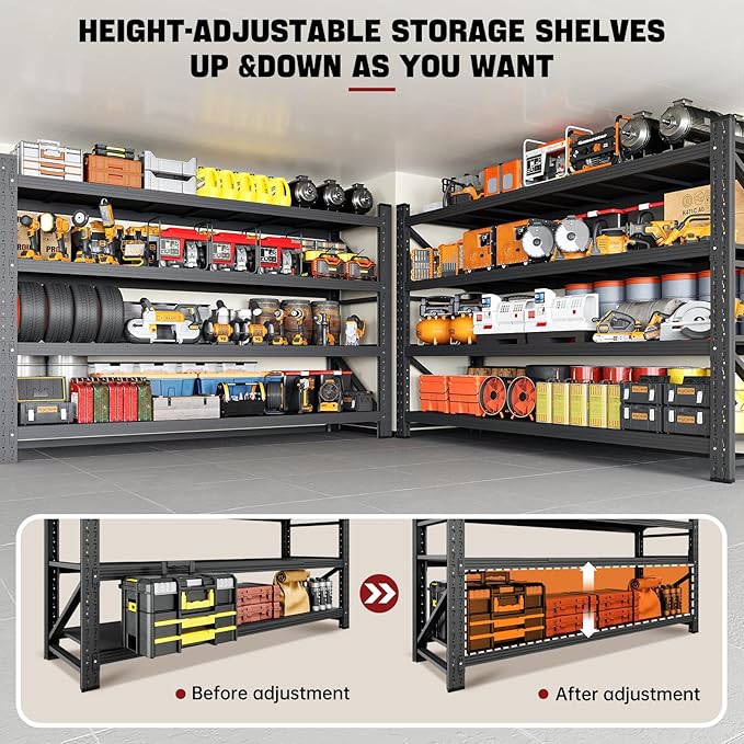 5000LBS Storage Shelves,71" W Garage Shelving Heavy Duty Metal Adjustable Garage Shelves, Shelving Units Industrial Shelving for Warehouse,71" W x 24" D x 69" H,Black