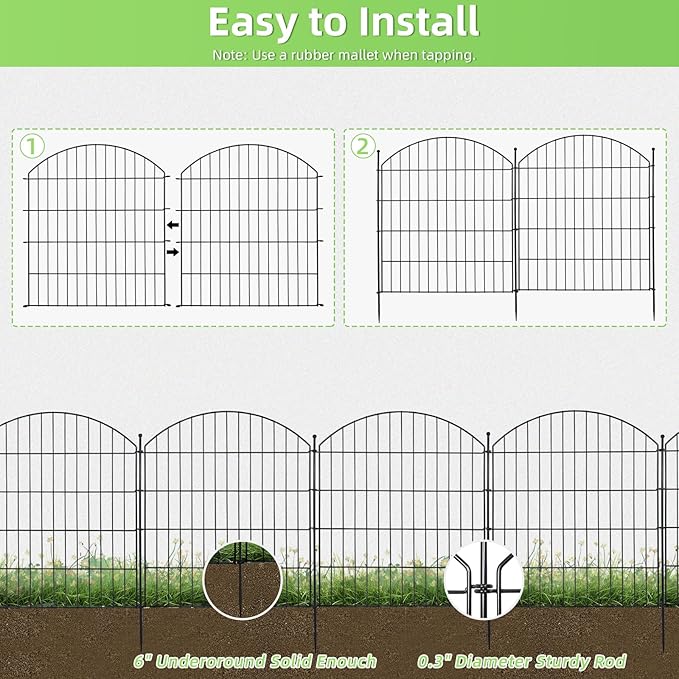 Decorative Garden Fence 32in (H) x24ft (L), 10 Pack No Dig Fence Animal Barrier for Dog, Arched Flower Bed Edging, Wire Border Panel Fencing for Yard Patio Outdoor Decor