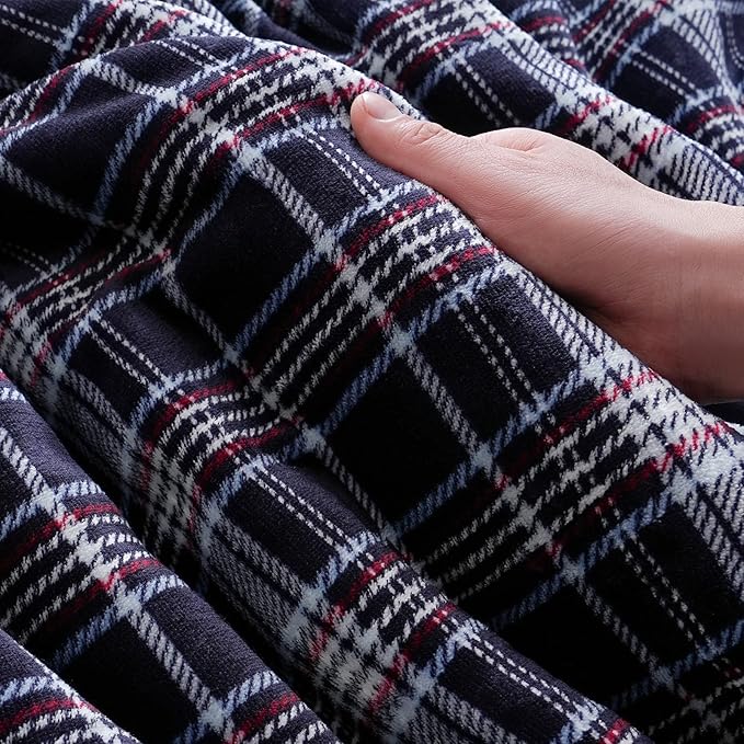 PU MEI Sherpa Fleece Throw Blanket 60" x 80" Reversible Plush Fluffy Large Big Blanket Lattice Flannel Blankets for All Season Use,Navy Blue Check