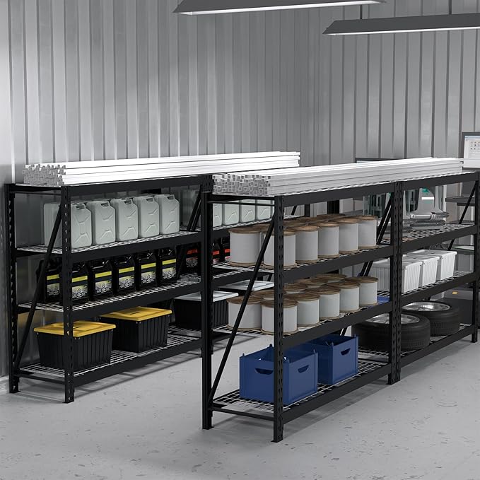WORKPRO 77" Garage Shelving Unit, 8000LBS Heavy Duty Metal Storage Rack, Extra Wide Adjustable 4-Tier Shelves for Warehouse, Basement, and Garage, 77" W X 24" D X 72" H, Black