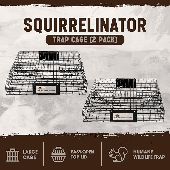 Rugged Ranch 2‑Pack Squirrelinator Multi‑Catch Squirrel Trap, Wire Cage, 24.5"x24.5"x5" Each - Live Catch‑and‑Release, 2‑Door Humane Rodent Control, No‑Poison Outdoor Use, Trap Only