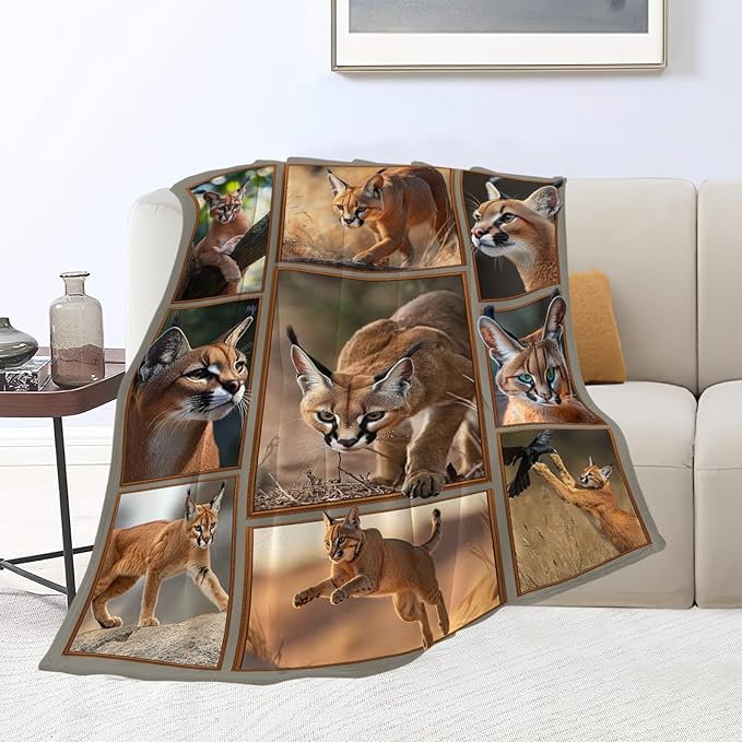 Caracal Blanket African Caracal Animal Lover Throw Blankets Gifts for Girls Boys Kids Soft Cozy Fleece Plush for Couch Sofa Bed 60"x50"