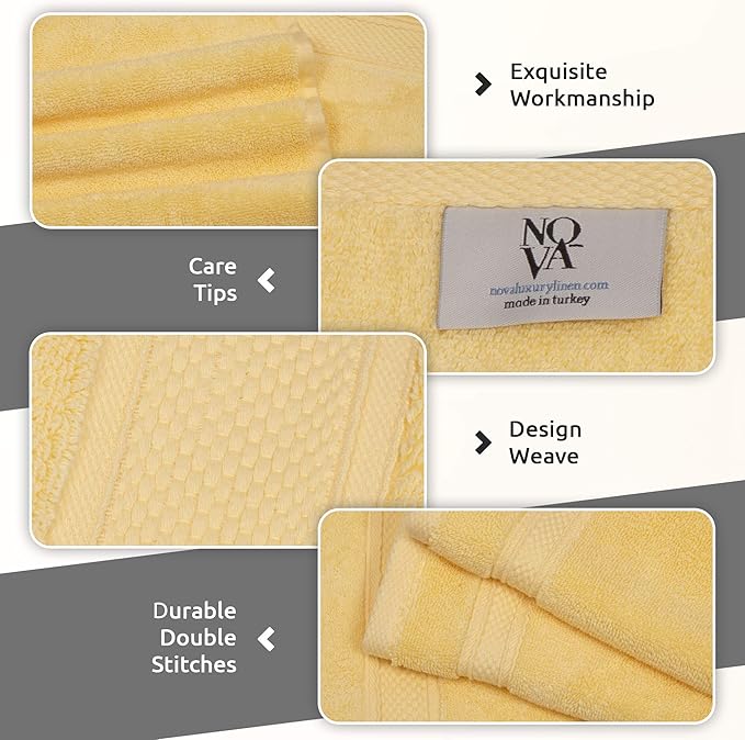 NOVA Luxury Linen - Hotel Quality Turkish Towel Set for Bathroom (6 Pcs Towel Set, Sunlight Yellow)