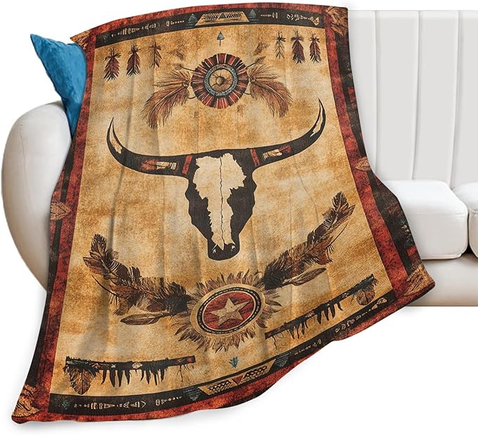 Dynova Western Blanket Cozy Plush Native Tribe Throw Blankets Fuzzy Flannel Fleece Gifts for Girls Boys Women Men 80"X60"