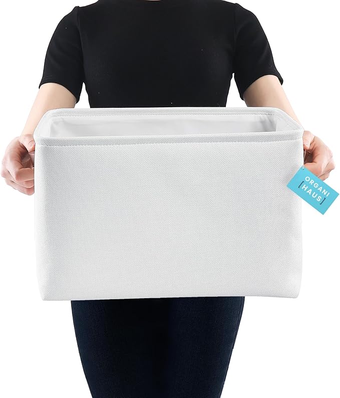 OrganiHaus Extra Large Fabric Storage Baskets for Shelves 3 Pack, 16x13in Closet Storage Bins for Shelves, Canvas Baskets for Organizing, Linen Closet Organizers, Cloth Basket, Off-White