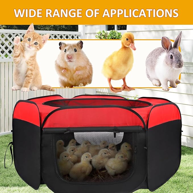 Chicken Brooder Box Starter Kit with Heating Plate, Feeder, Waterer & Perch for Chicks, Ducklings, Quail - Collapsible Playpen, Dual Door, Indoor/Outdoor Use (15 Chicks)
