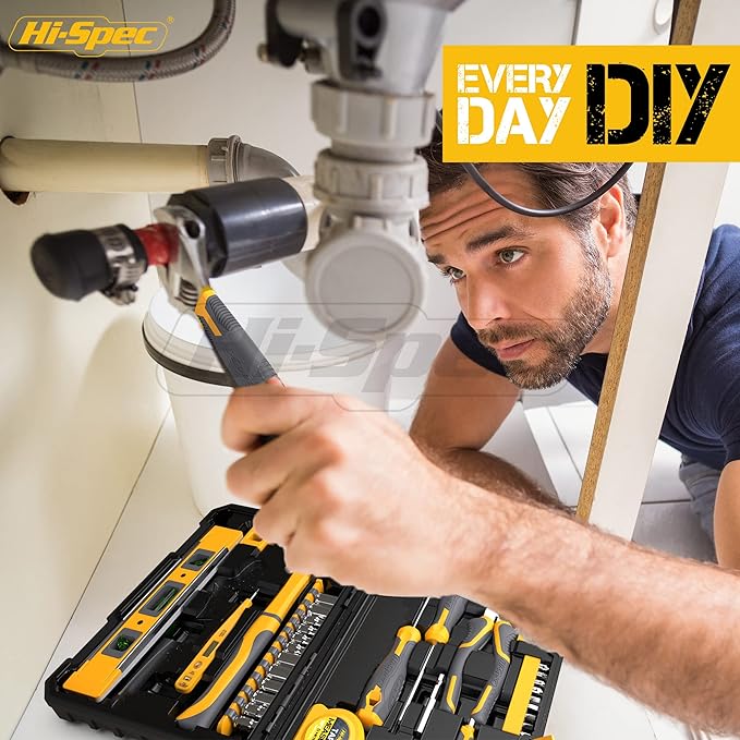 Hi-Spec 57pc Home Garage DIY Tool Kit Set. Complete Beginner Handyman and Home Mechanics Tool Box Set for Auto, Car, Bike and Household Repairs