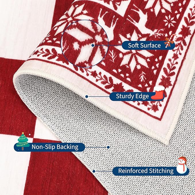 GarveeHome Red 4x6 Rugs for Living Room, Washable Rug for Christmas Decor, Indoor Non Slip Carpet, Checkered Soft Low Pile Christmas Rug for Entryway, Bedroom, Dining Room