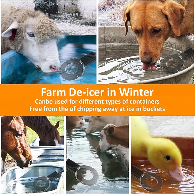 1000W Utility De-Icer, Submergible Bird Bath Heater De-icer, Chicken Water Heater, Stock Tank Heater for Livestock Poultry Birds, Cows, Horses, Wildlife Drinkingwith 10FT Power Cord, Black