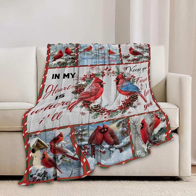 Cardinal Blanket Red Bird Throw Blankets for Girls Boys Kids Cardinal Lover Soft Cozy Fleece Plush for Couch Sofa Bed 60"x50"
