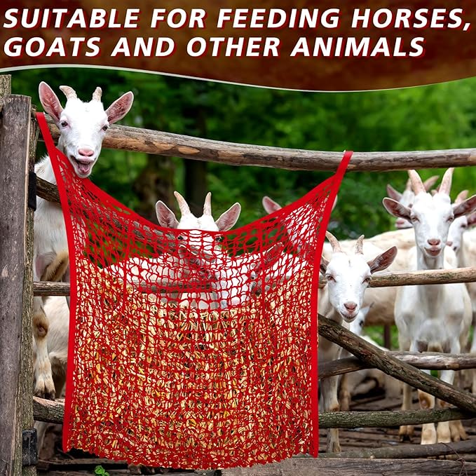 Fabbay 2 Pcs Slow Feed Hay Net Hay Feeder Bags for Horses Goat Stall Trailer Horse Feeding Supplies(35 x 31 Inch,Red)