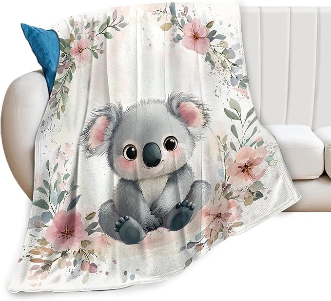 Koala Blanket Soft Cute Kawaii Koala Plush Throw Blanket Cozy Warm Koala Animal Flannel Fleece Bedding Stuff Decor Blanket Gifts for Lover Girls Boys Kids Adults Women Bed Travel 50"x60"
