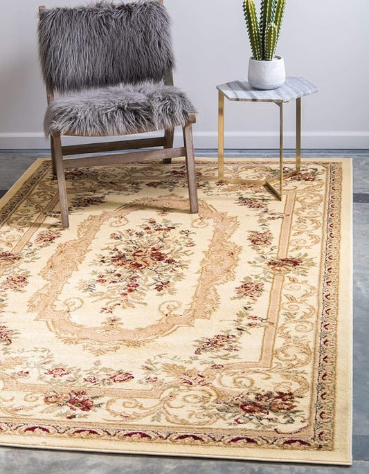 Unique Loom Versailles Collection Traditional Classic Floral Motif Area Rug (3' 3 x 5' 3 Rectangular, Ivory/ Tan)