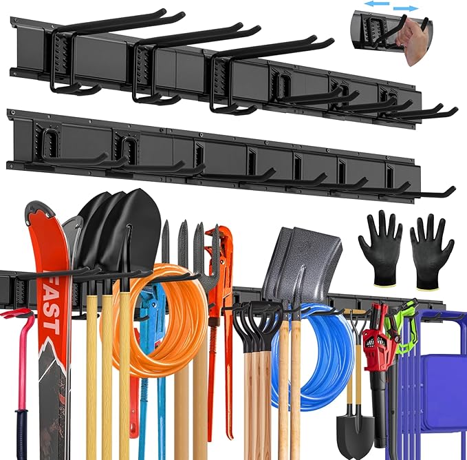 96'' All-Metal Garage Tool Organizer Wall Mount – Heavy-Duty Tool Rack Holds 960 lbs, Adjustable Hooks for Garage, Yard, and Garden Equipment