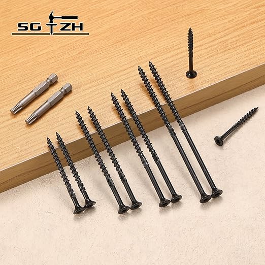 #10 x 2-1/2" Deck Screws (477Pcs) 6lb. Carbon Steel, Black, Flat Head, Rust Resistant epoxy Coated, with T25 Star Bit