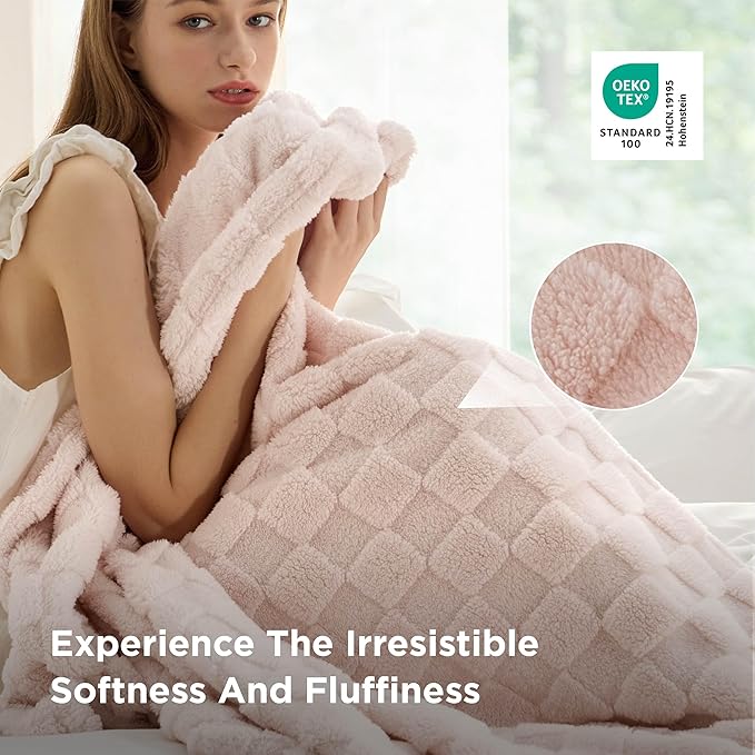 Bedsure GentleSoft Blankets Queen Size for Bed - Super Soft Cozy Blanket for Women Men Girls, Large Fuzzy Fleece Throw for Bedroom Decor, Light Pink, 90x90 Inches