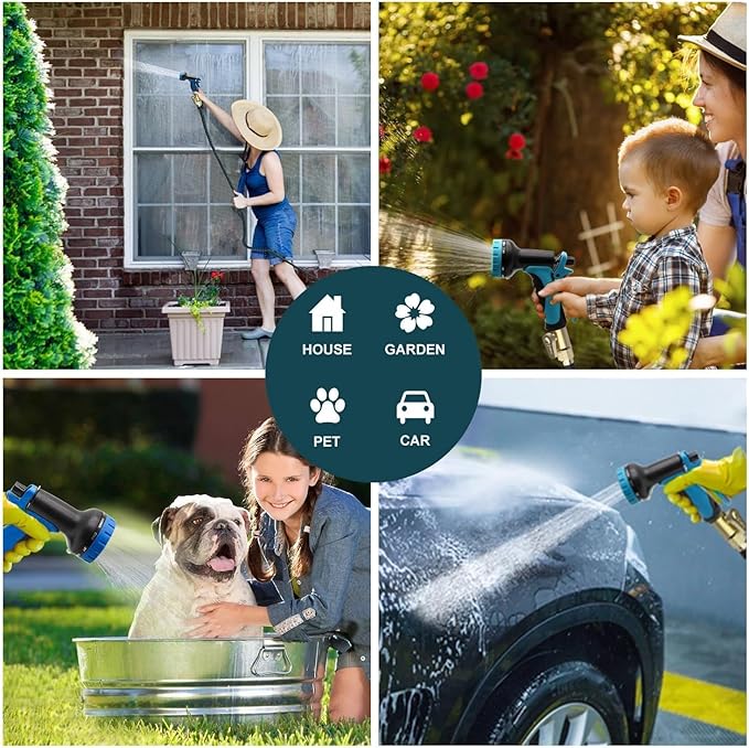 2025 Upgrade 50FT Expandable Garden Hose Water Hose with 10-Function High-Pressure Spray Nozzle, Heavy Duty Flexible Hose, 3/4" Solid Brass Fittings Leakproof Design
