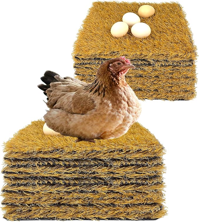 12 Pack Chicken Nesting Pads for Chicken Coop, 11.8"x11.8" Reusable Plastic Artificial Grass Nesting Box Pads Washable Laying Eggs Turf Egg-Protecting Mats for Coops, Pets & Crafts - Yellow