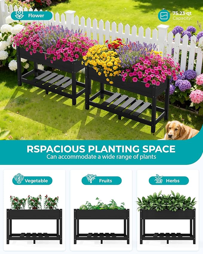 SERWALL Raised Garden Bed Set of 2, HDPE Raised Bed for Gardening All Weather Use- Black