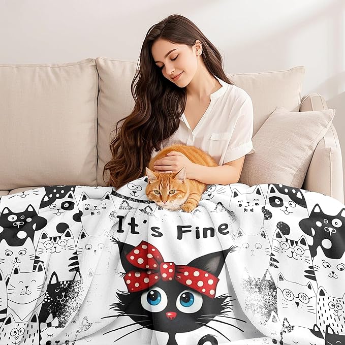 Cat Blanket Gifts for Cat Lover Soft Flannel Cats Throw Blanket Gifts for Women Cats Themed for Kids Adults 80"x60"