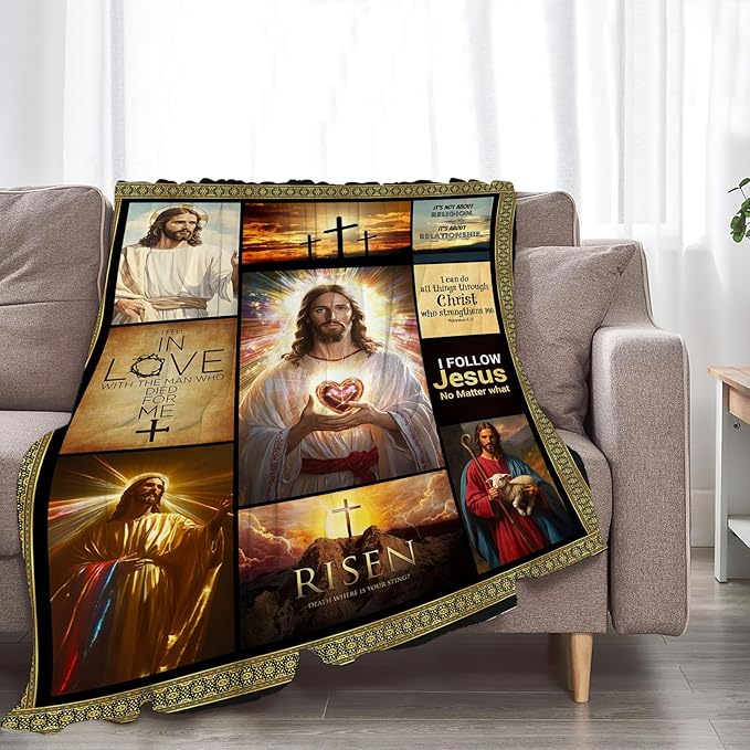 Jesus Throw Blanket Cozy Plush Christian Religious Gifts Blankets Flannel Fleece Lightweight Fuzzy Blanket for Girls Women Men Boys 60"X50"