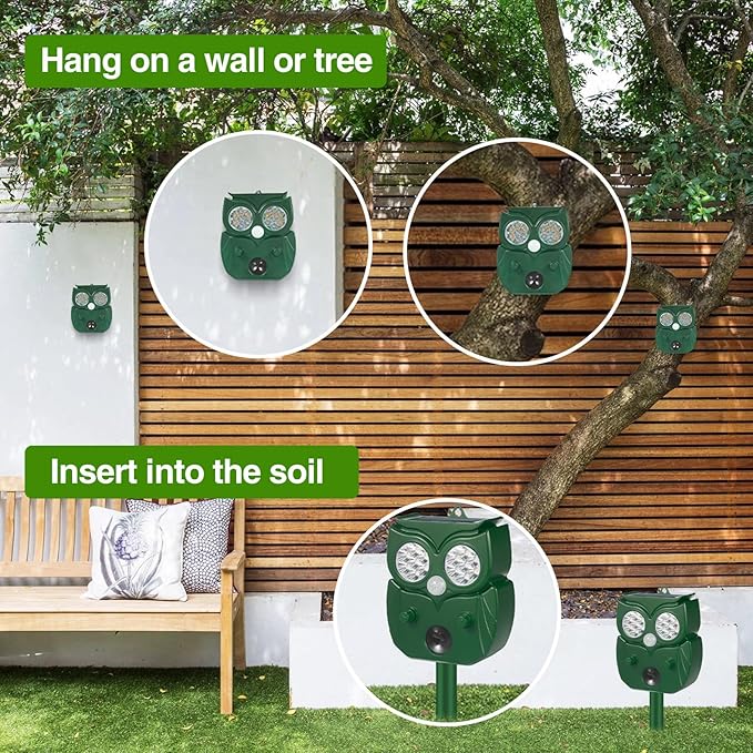 2025 Solar Ultrasonic Racoon Fortress Pro, Deer Cat Repellent Devices Animal Repeller Squirrel Rabbit Deterrent Outdoor with Motion Sensor&Flash Light to Scare Dog Skunk Out of Garden Yard(2Pack)