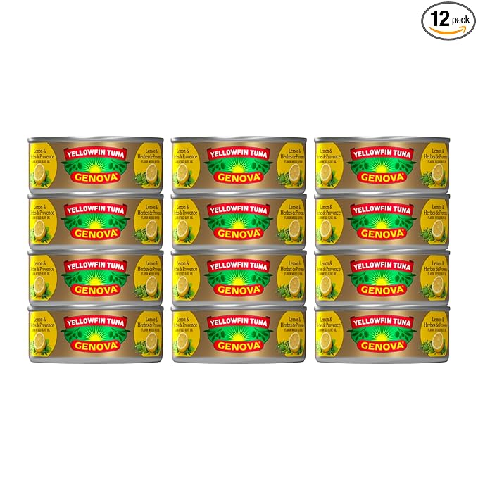 Genova Premium Yellowfin Tuna in Lemon and Herbes de Provence Infused Olive Oil, 5 Ounce Cans (Pack of 12), Solid Light