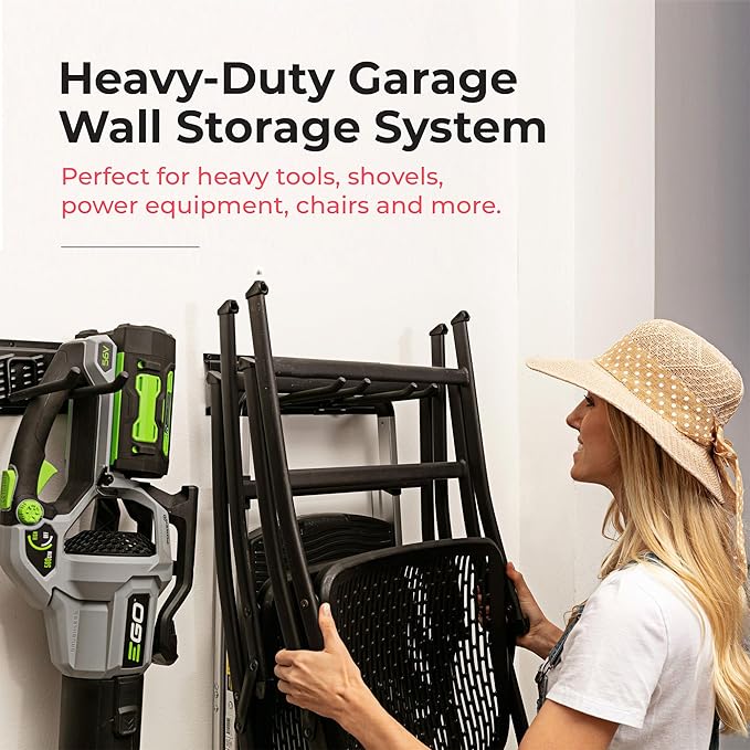 TIDYME Garage Tool Organizer Wall Mount - 80 inches - Sturdy Storage Rack with Adjustable Hooks, Anti-Rust - Easy Installation, 500lbs Capacity - Garden Tool Organizer (05 Racks & 10 Hooks)