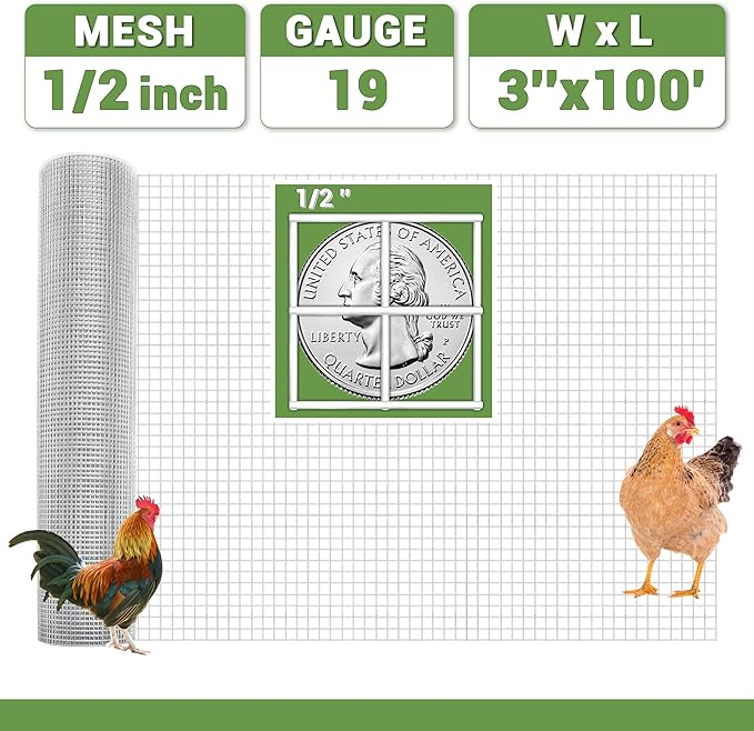 36 in x 100 ft 1/2 inch Hardware Cloth 19 Gauge Wire Fencing Galvanized Welding Garden Fence Roll Square Mesh Chicken Rabbit Snake Cage Heavy Duty Welding Fencing
