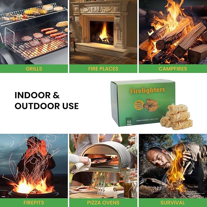 GEEKHOM 50-Piece Wax Fire Starters: All-Weather Natural Firelighters for Grill, Wood Stove, Pizza Oven & Campfire, Eco-Friendly