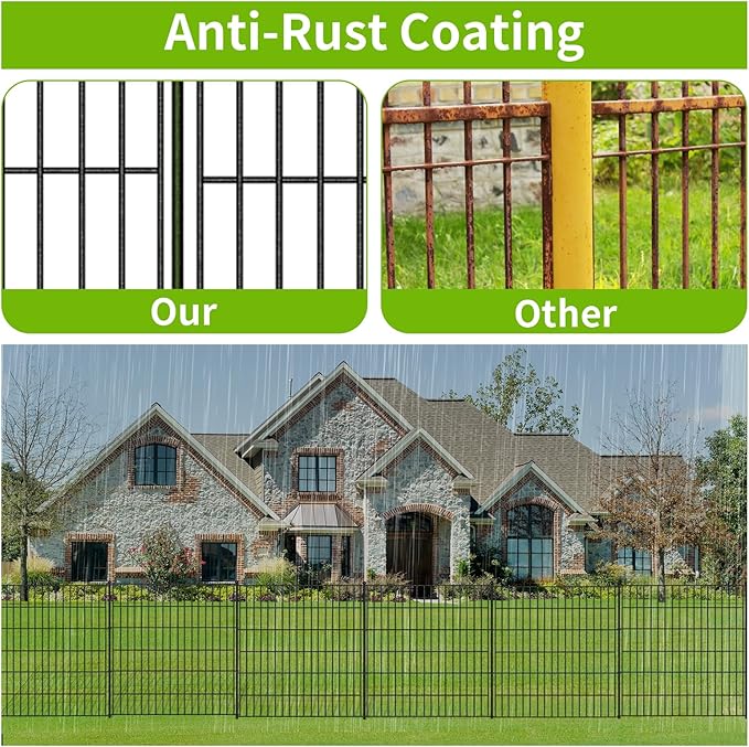 10 Panels No Dig Garden Fence, 32 in(H) X24.2 ft(L) Metal Fence Panels, Thickened Rustproof Garden Fencing, Animal Barrier Fence for Dogs, Rabbits, and Patio