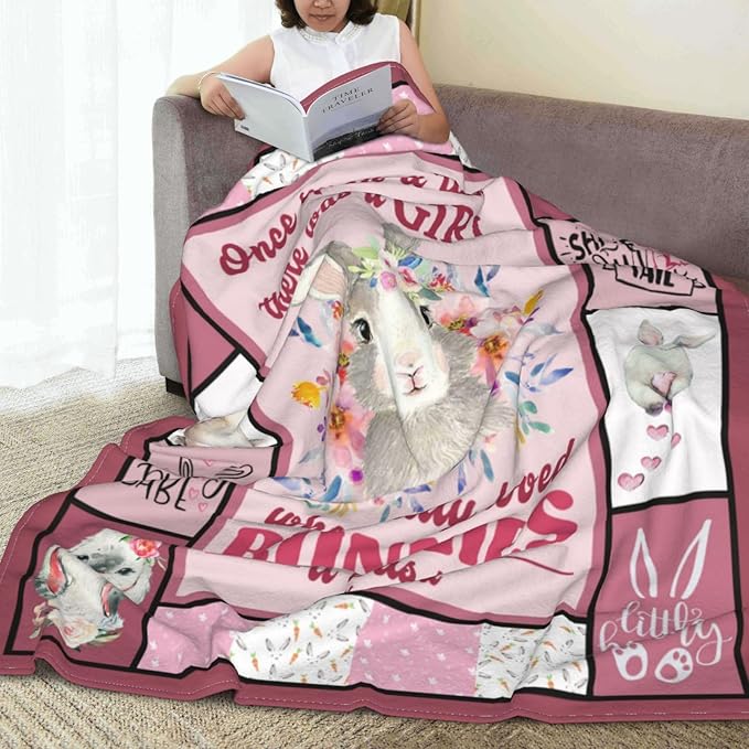 Rabbit Blanket Rabbits Throw Blanket Soft Fleece Flannel Bedding Bunny Gifts Just a Girl for Women Girls Lovers Adults Stuff Plush for Couch Sofa Bed Room Decor 50"X60"