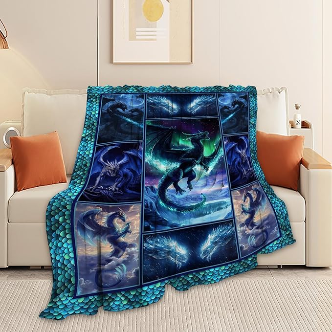 Dragon Blanket, Dragon Throw Blanket, Dragons Gifts Blankets Stuff Fleece Flannel Plush for Men Boys Women Girls Lovers Adults Soft Bedding Gift for Sofa Bed Office Home Decor 60"x50"