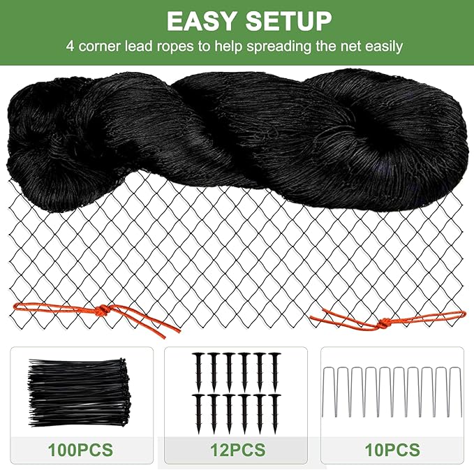 Bird Netting - 25'x100' Heavy Duty Nylon Net with 2' Mesh for Garden Protection, Chicken Coop, Fruit Tree, Orchard