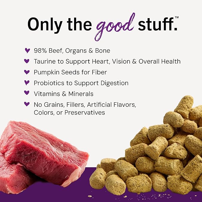 Stella & Chewy's Freeze-Dried Raw Cat Dinner Morsels - Premium Beef Recipe with 98% Grass-Fed Meat & Organs - Natural Grain-Free Cat & Kitten Food - Made in USA - 8 oz
