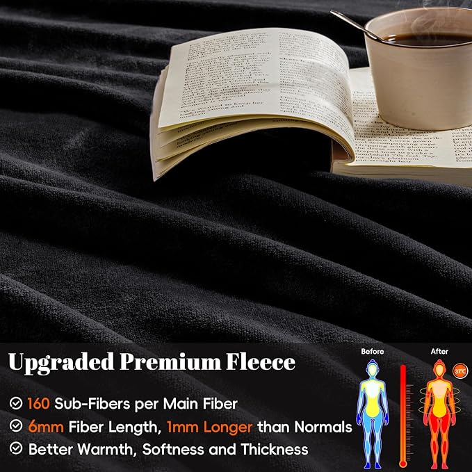 PHF Oversized King Fleece Blanket 120"x120", No Shed No Pilling Big Soft Blanket, Extra Large 10'x 10' Lightweight for Bed, Sofa Travel and Camping, Suitable for All Season, Black