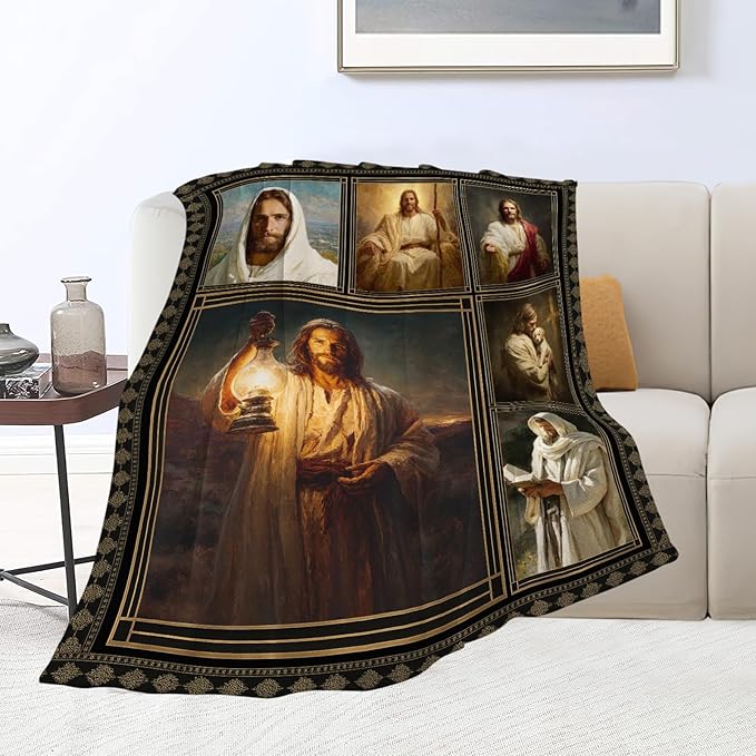 Christian Jesus Blanket Religious Catholic Jesus Throw Blankets Gifts for Girls Boys Kids Soft Cozy Fleece Plush for Couch Sofa Bed 50"x40"
