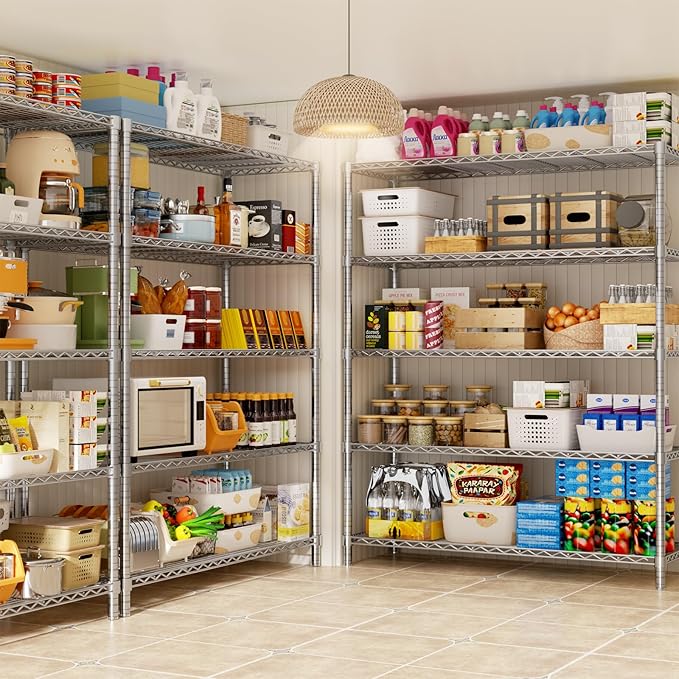 Storage Shelves, 4 PCS 48" L x 20" W x 72" H Heavy Duty Garage Wire Shelving Unit Loads 2000LBS, 5-Tier Adjustable Metal Industrial Utility Shelf Rack for Kitchen, Laundry Room, Basement