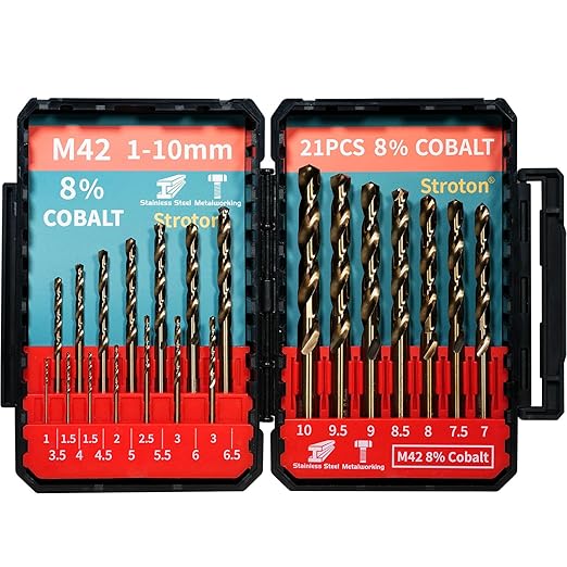 Metric M42 8% Cobalt Drill Bits Set for Stainless Steel and Hardened Steel (1-10mm/21PCS)