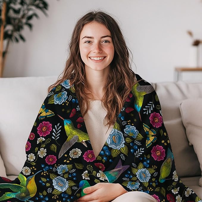 Hummingbird Blanket for Kids, Hummingbird Gifts for Women, Soft Cozy Flannel Birds Throw Blankets for Young Adults, Birthday Gifts Blanket for Bedroom, Gift for Chritsmas Thanksgiving, 40x50