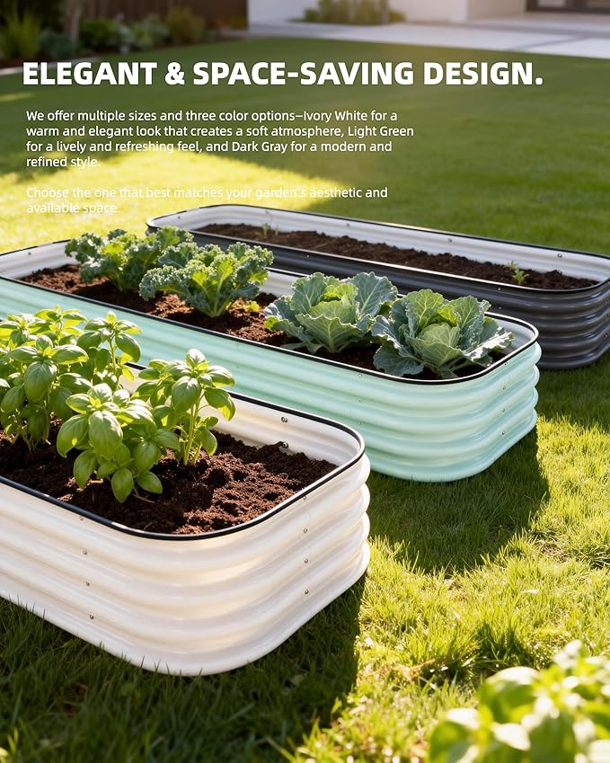 DaisyVibe Raised Garden Bed Kit, Planter Raised Garden Boxes Outdoor, Oval Large Metal Raised Garden Beds for Vegetables Flowers (White, 6.5ftx2ftx1ft)