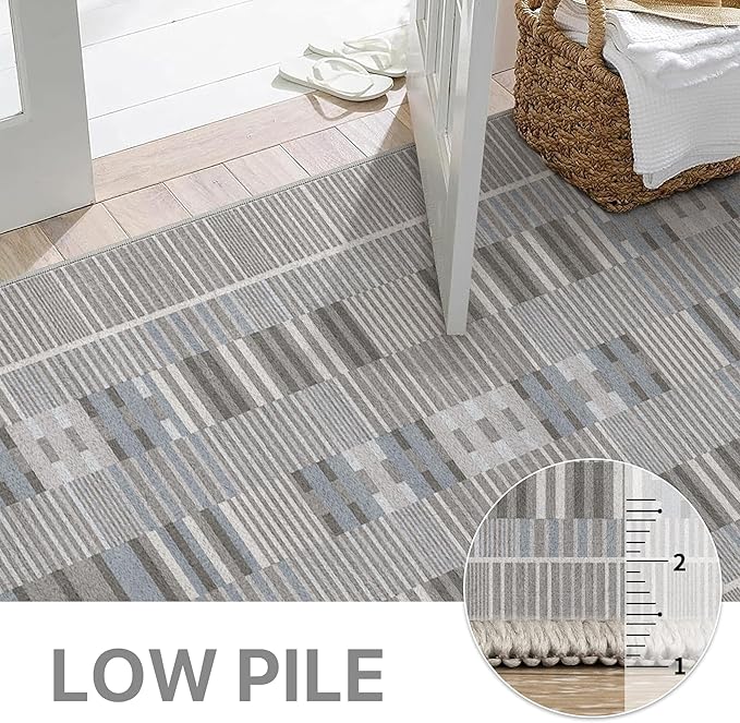GENIMO Machine Washable 5x7 Area Rugs for Living Room, Non Slip Vintage Rugs, Low Pile Lightweight Chenille Print Rug for Bedroom, Dining Room, Home Office, Silver Gray