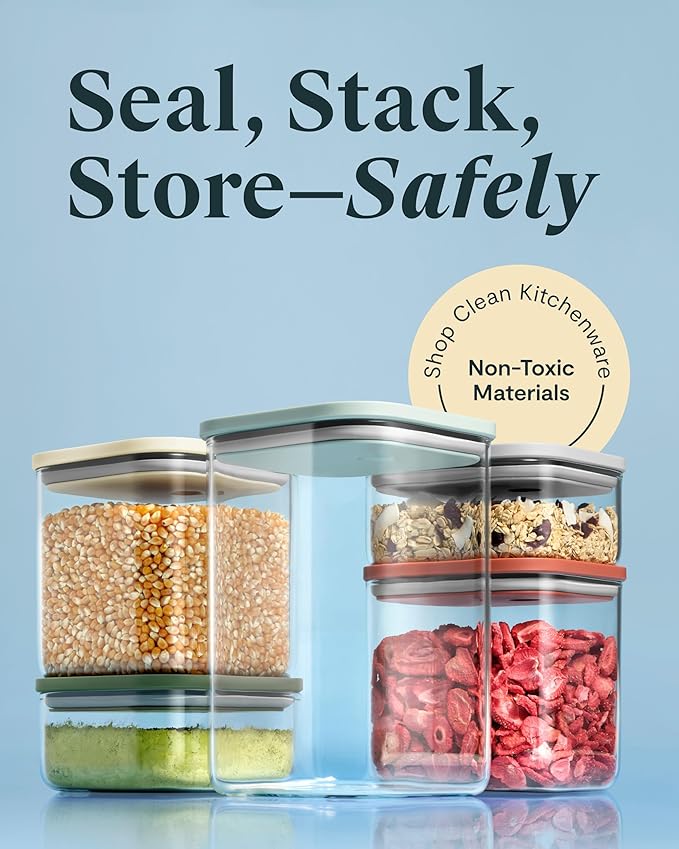 Caraway 14-Piece Glass Airtight Food Storage Containers with Lids – Non-Toxic, BPA-Free Kitchen Storage Containers – Stackable, Space-Saving Airtight Containers for Dry Goods and More - Perracotta