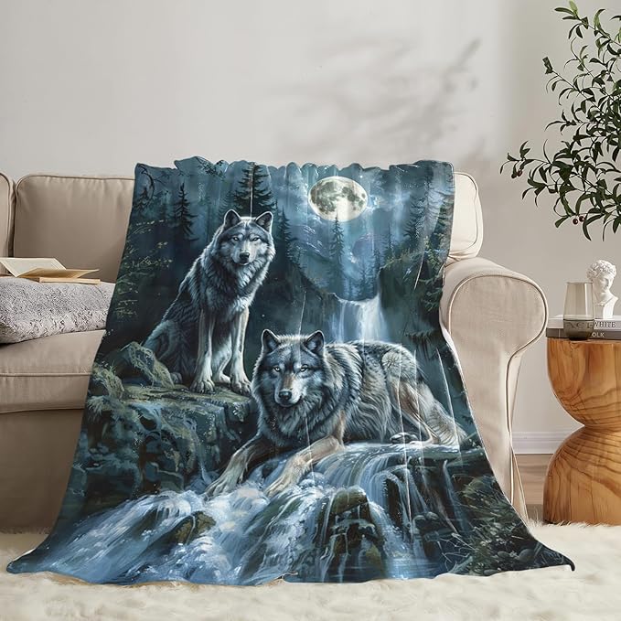 Tijuboni Wolf Throw Blanket Wolf Gifts for Girls Boys Women Men Kids Adults Soft Flannel Fleece Blanket for Couch Sofa Bed Home Decor 60"x80"