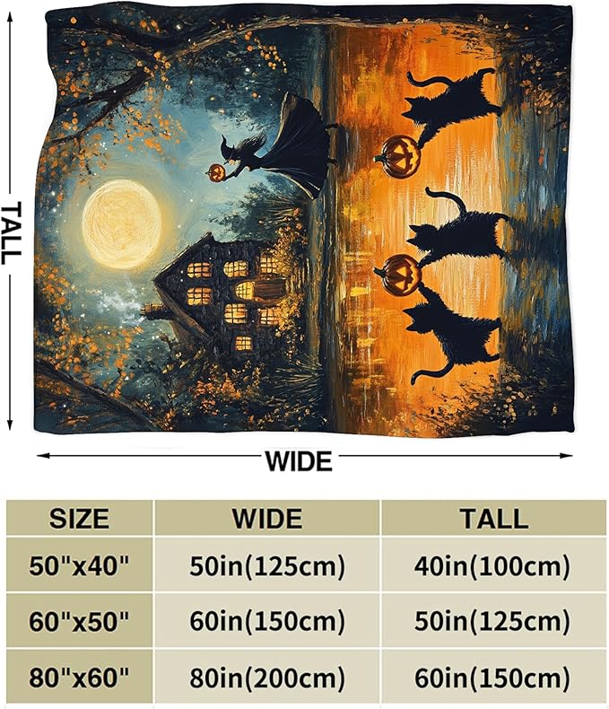 Halloween Cat Blanket, Pumpkin Black Cat Fleece Flannel Throw Blanket, Witch Soft Lightweight Stuff Throws Gifts for Women Men Boys Girls Lovers Adults Lovers Sofa Decor 80"x60"
