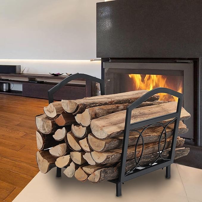 GREEN PARTY 17 Inch Small Firewood Rack Indoor/Outdoor Metal Firewood Holder, Decorative Fire Log Holder for Fireplace,Fire Pit,Heavy Duty Wood Rack,Wood Stove Accessories, 17" L X 13" W X 16" H