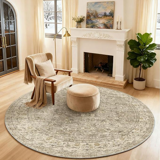 4x4 Round Bedroom Rug Washable: Living Room Rug Stain Resistant Non Slip Low Pile Small Area Rugs for Bedroom Kitchen Entryway Living Room Bedside Office Dorm Kids Room Entrance
